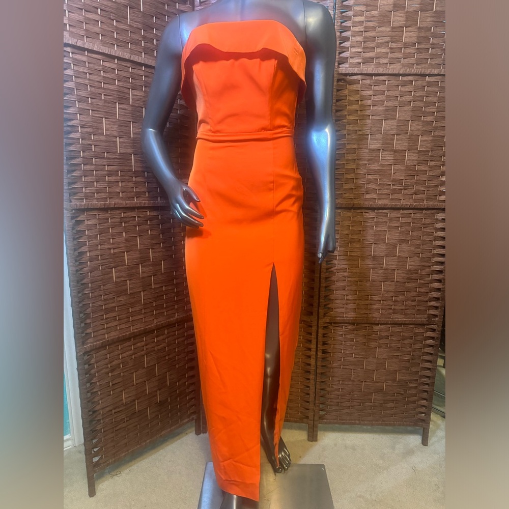 Meshki XS Formal Dress Gown Prom Wedding Orange Slit Long Strapless *zipperworks